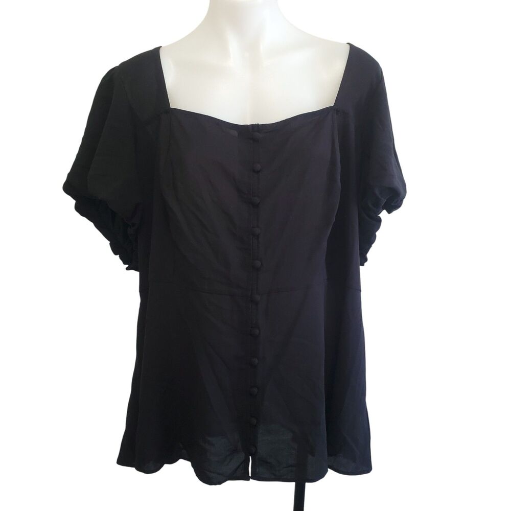 Torrid Size 3XL Black Boho Peplum Challis Puff Short Sleeve Top NWNT